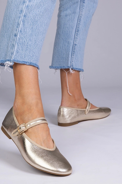 Ballerine dorate da donna con fibbia,...