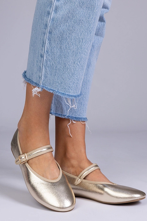 Ballerine dorate da donna con fibbia,...