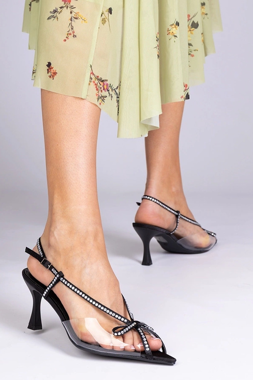 Sandali neri trasparenti con tacco e...