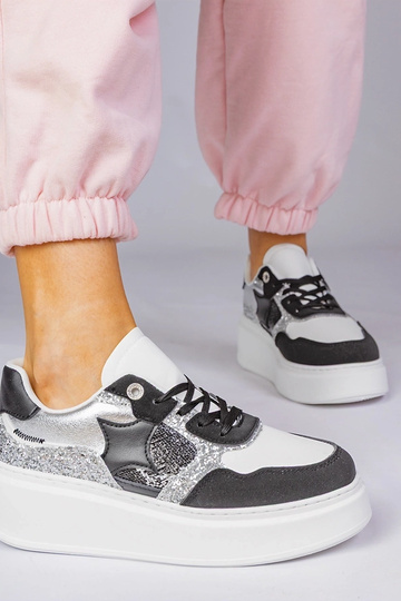 Scarpe sportive nere con paillettes e motivo animale, "Bertula" 2