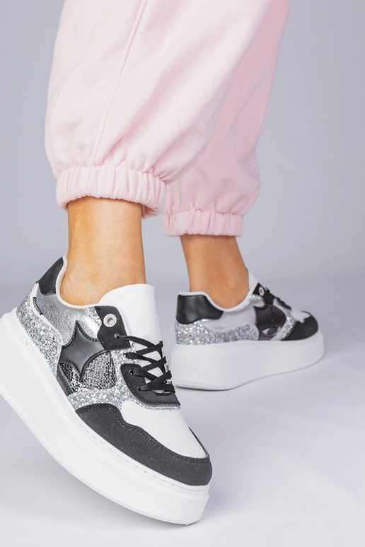 Scarpe sportive nere con paillettes e...