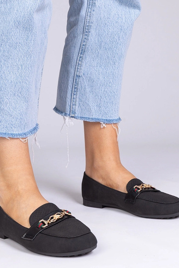 Mocassini neri in suede sintetico con decorazione dorata "Daliana"