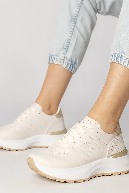 Scarpe sportive color sabbia con...