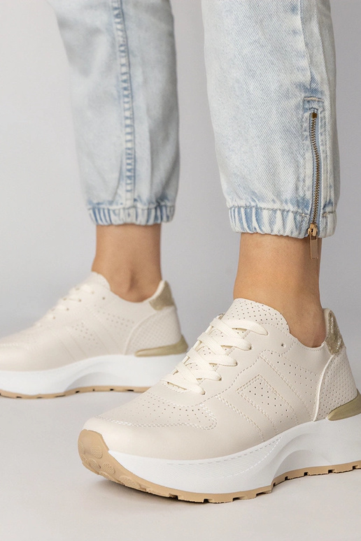 Scarpe sportive color sabbia con...