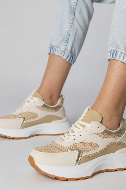 Scarpe sportive color sabbia con...