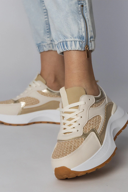 Scarpe sportive color sabbia con...