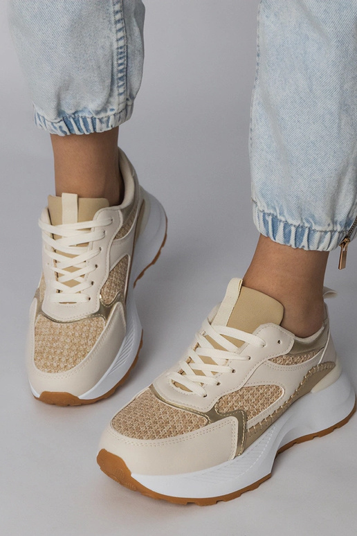 Scarpe sportive color sabbia con...