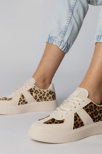 Scarpe sportive da donna sabbia con motivo leopardato, "Toris"