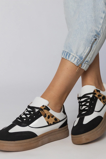 Scarpe sportive bianche e nere con inserto leopardato, "Meril" 2