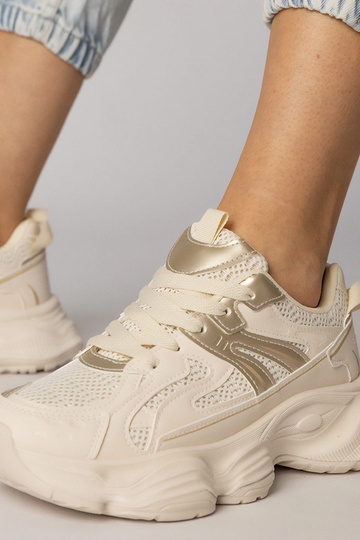 Scarpe sportive da donna sabbia con inserto dorato, "Sandra"