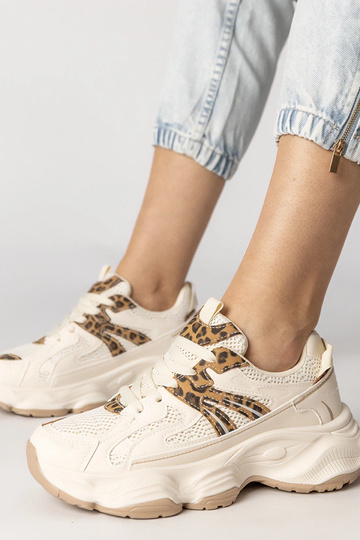 Scarpe sportive da donna sabbia con inserto leopardato, "Sandra"