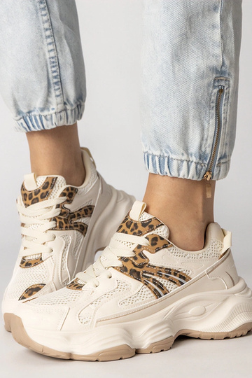 Scarpe sportive da donna sabbia con inserto leopardato, "Sandra" 2