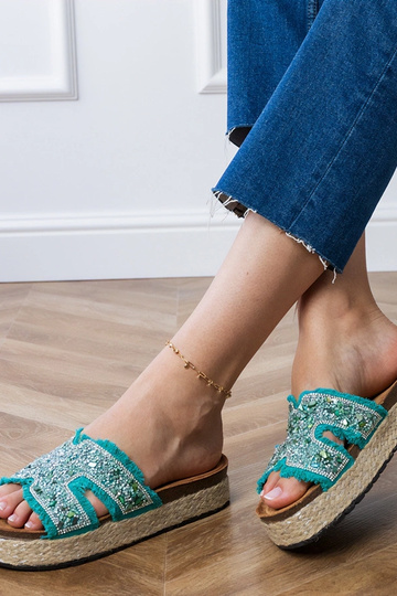 Espadrillas verdi con zirconi e pietre Najros