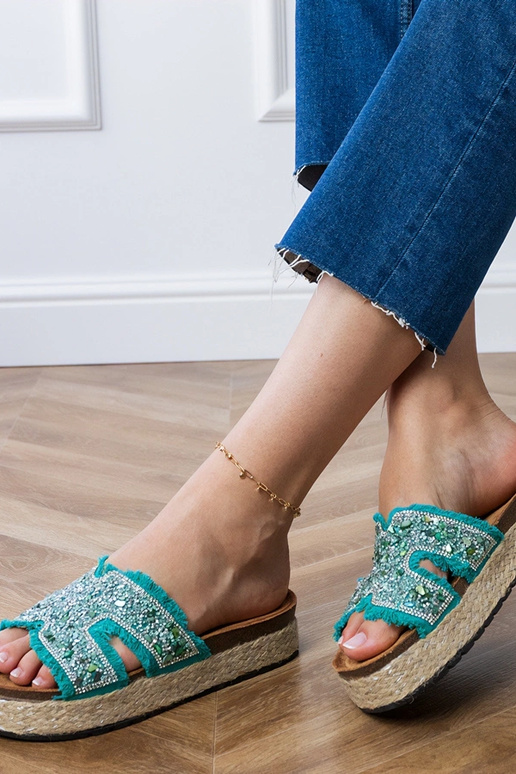 Espadrillas verdi con zirconi e...