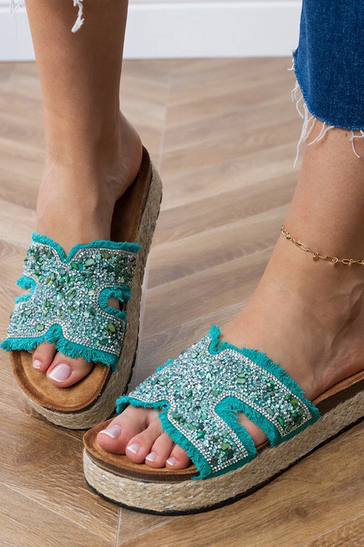 Espadrillas verdi con zirconi e...