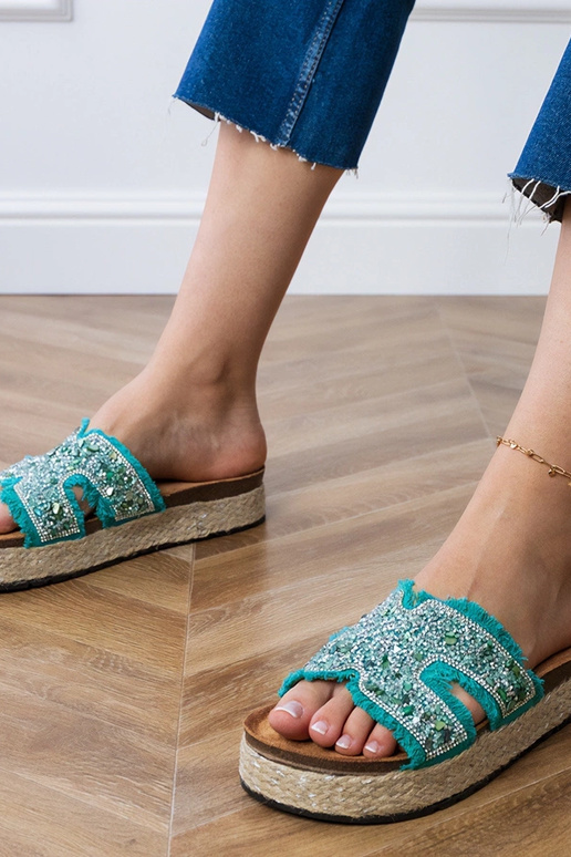 Espadrillas verdi con zirconi e...