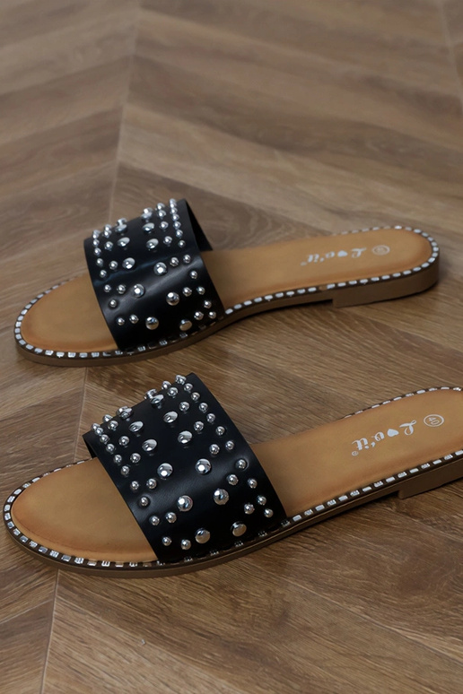 Pantofole nere piatte con cristalli...