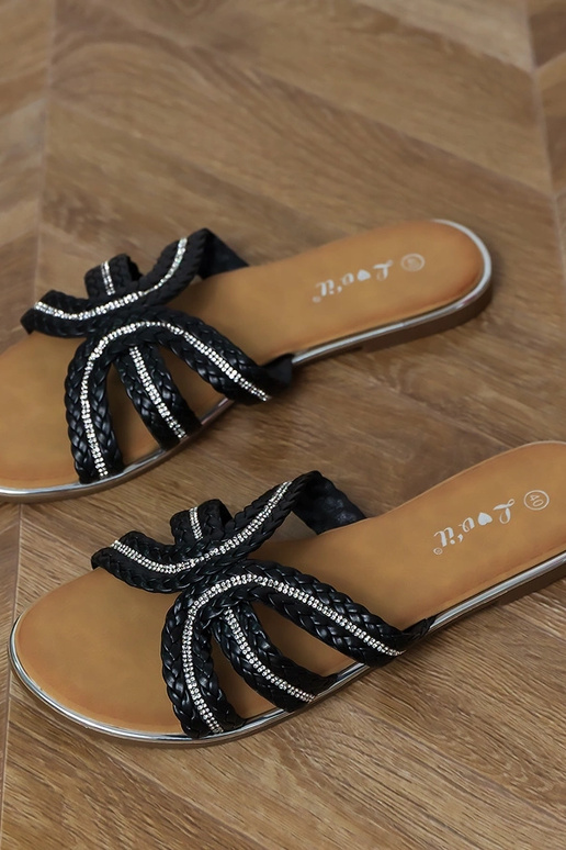 Pantofole nere piatte con elementi...