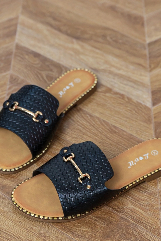 Pantofole nere piatte con cinturino...