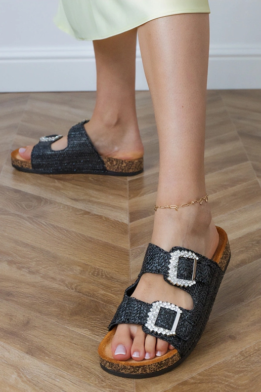 Pantofole nere di sughero con zirconi...