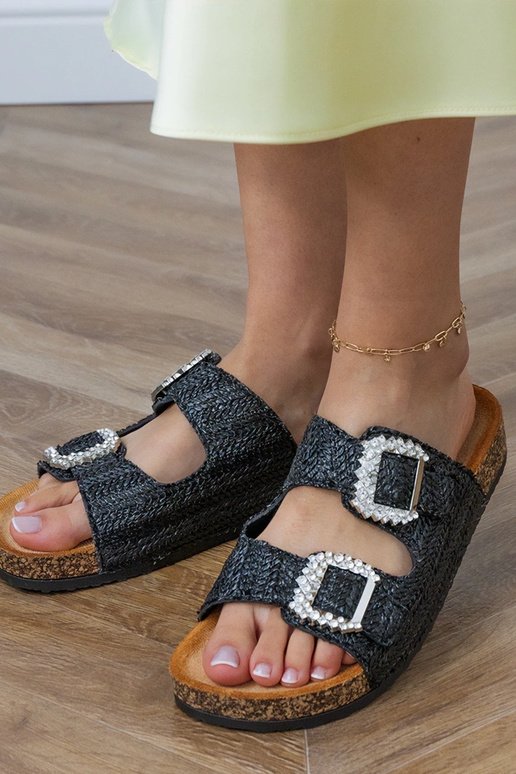 Pantofole nere di sughero con zirconi...