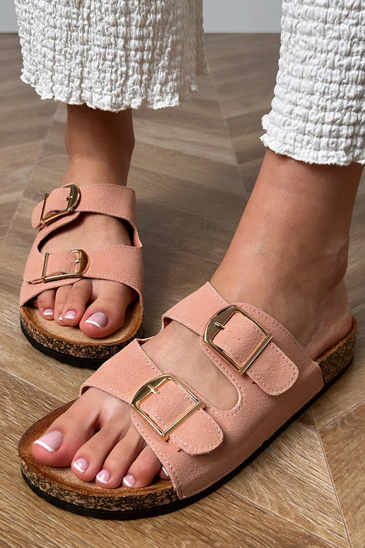 Ciabatte rosa con fibbie su suola in...