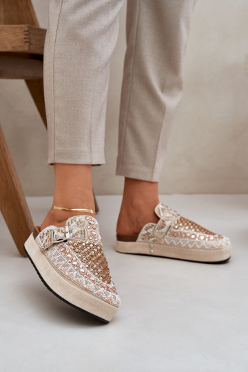 Decorato Pantofole con una piattaforma beige Terfitra 2