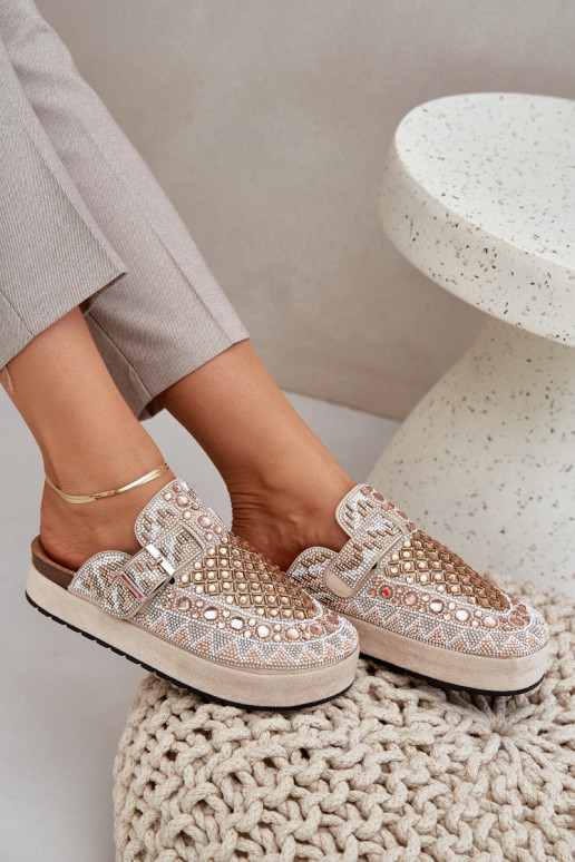 Decorato Pantofole con una piattaforma beige Terfitra