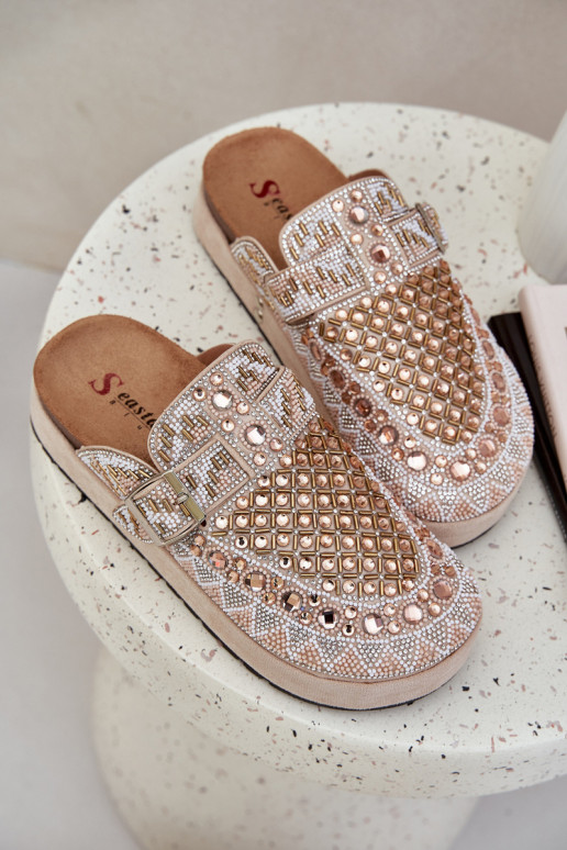 Decorato Pantofole con una piattaforma beige Terfitra