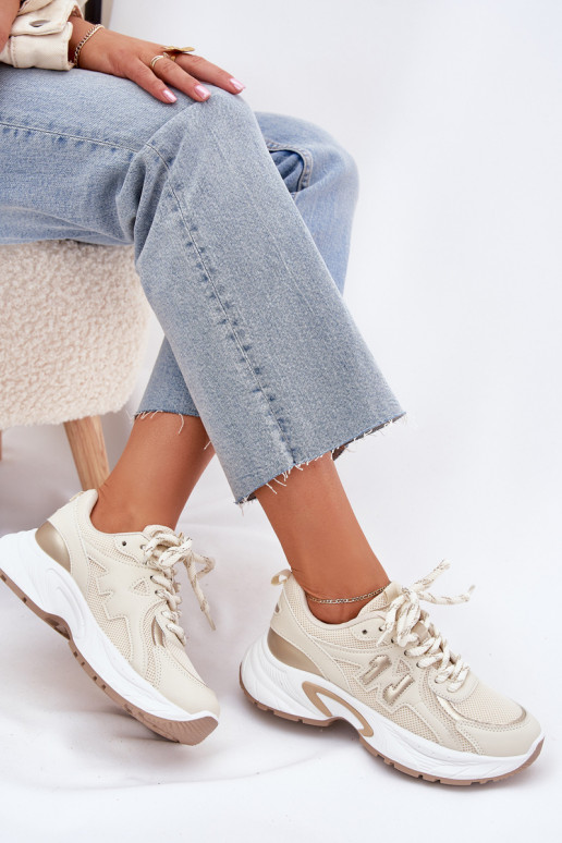 Scarpe modello sneakers Femminile con suole massicce alla moda beige Davira