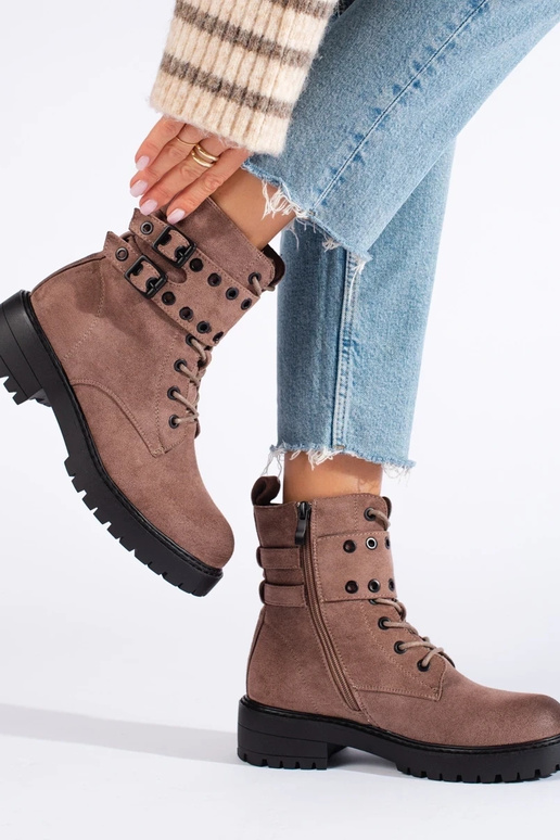 stivaletti da donna stringati beige...