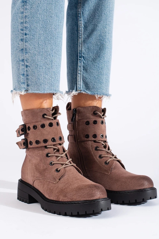 stivaletti da donna stringati beige...