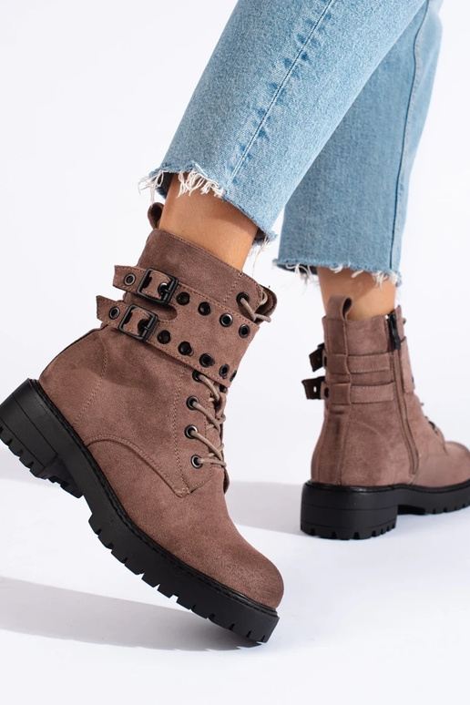 stivaletti da donna stringati beige...