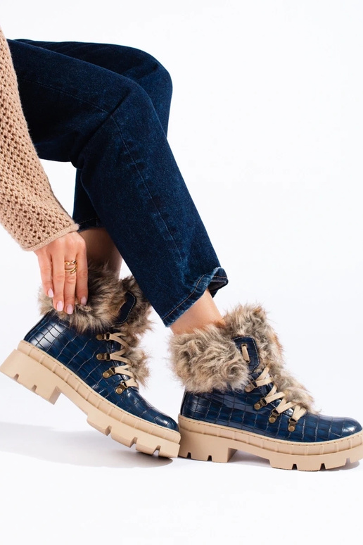 stivali da donna con pelliccia blu