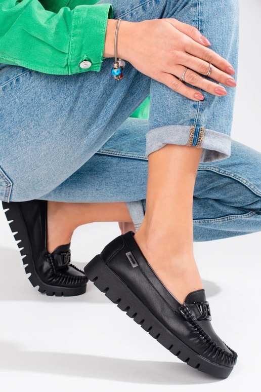 mocassini neri da donna con plateau