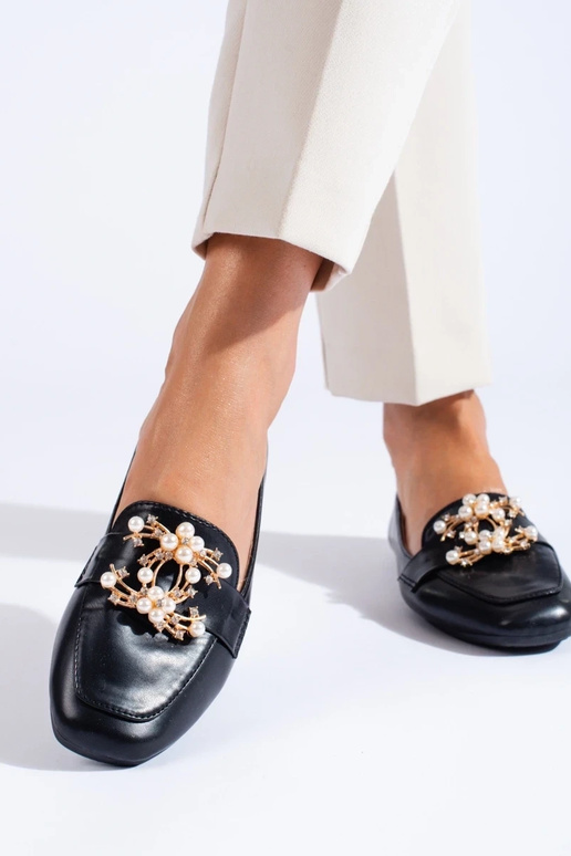 mocassini neri con dettagli oro Shelovet mocassini neri con dettagli oro Shelovet