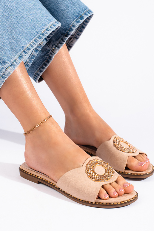 Pantofole in pelle scamosciata beige