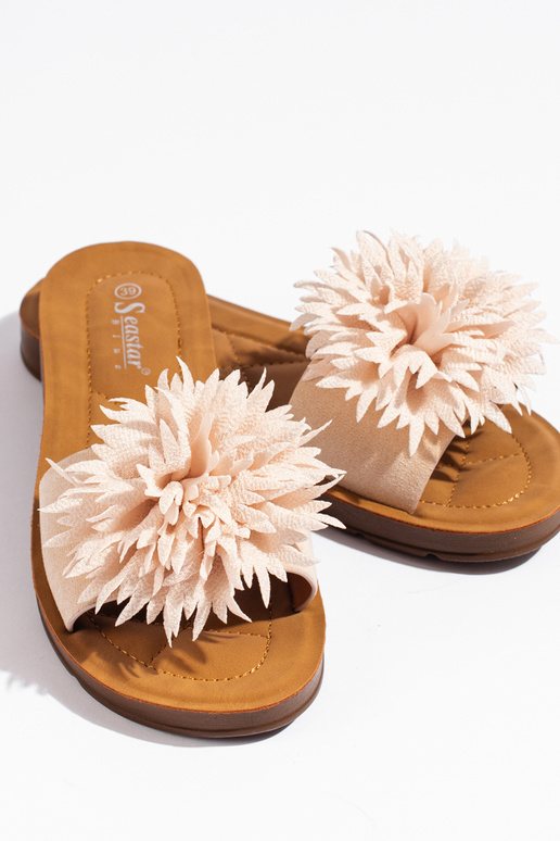 Pantofole da donna beige con fiore Pantofole da donna beige con fiore
