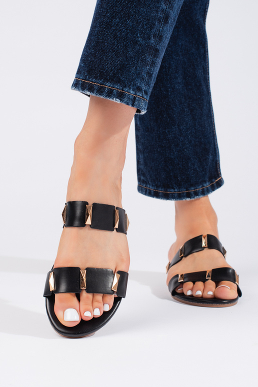 pantofole da donna nere su suola piatta