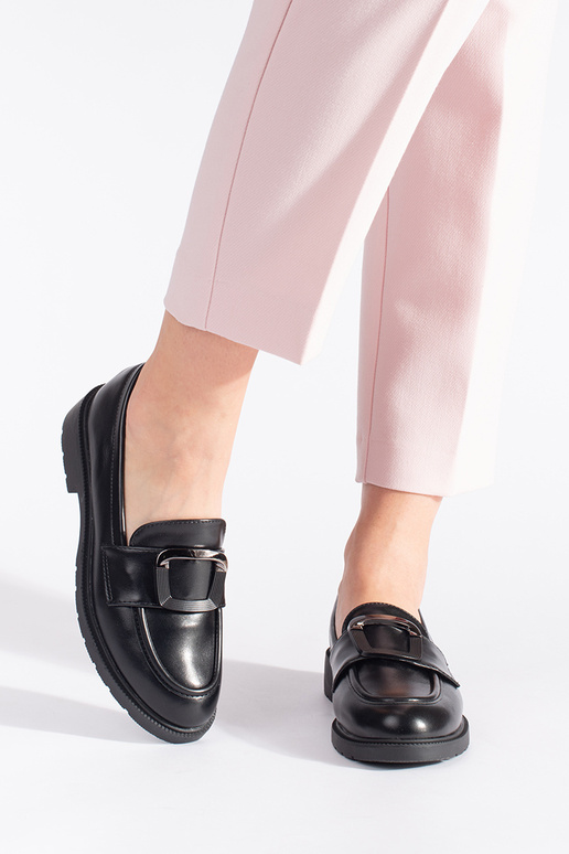 mocassini da donna neri con fibbie