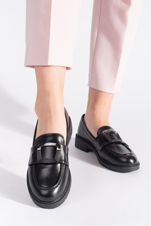 mocassini da donna neri con fibbie