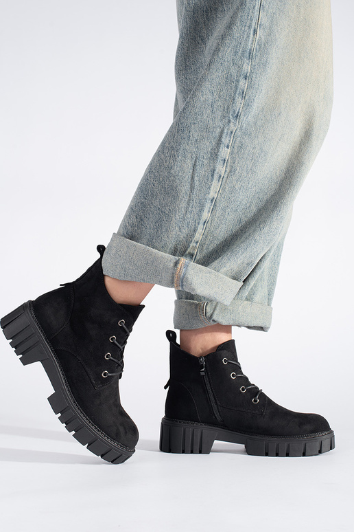 scarpe stringate in camoscio nero di...