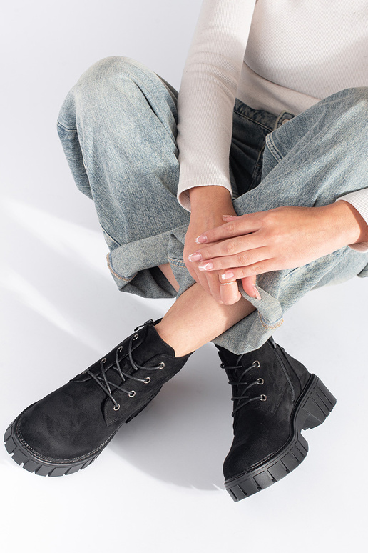 scarpe stringate in camoscio nero di...