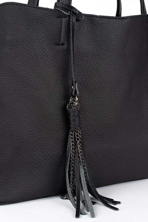 borsa a mano grande nera con frange