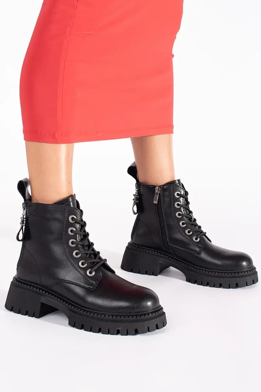 Pelle colore nero legato Scarpe da donna