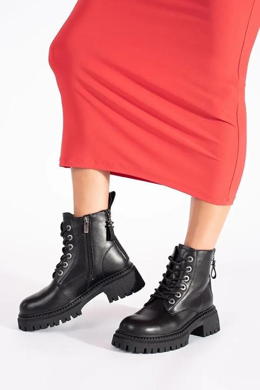 Pelle colore nero legato Scarpe da donna