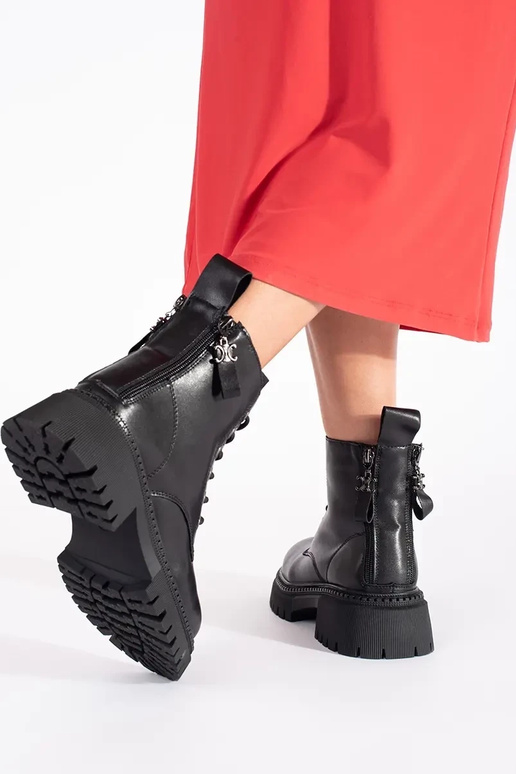 Pelle colore nero legato Scarpe da donna