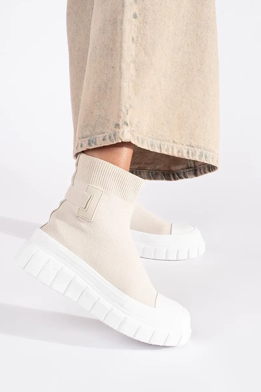 stivali alti con plateau color avorio