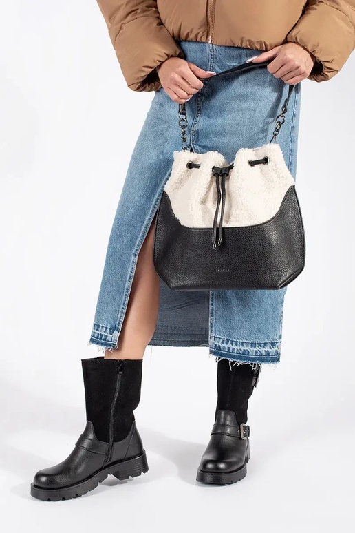 Borsa elegante nera con pelliccia