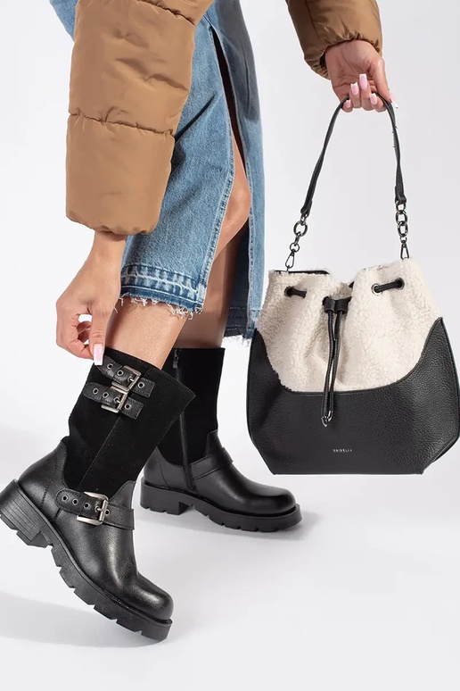 Borsa elegante nera con pelliccia